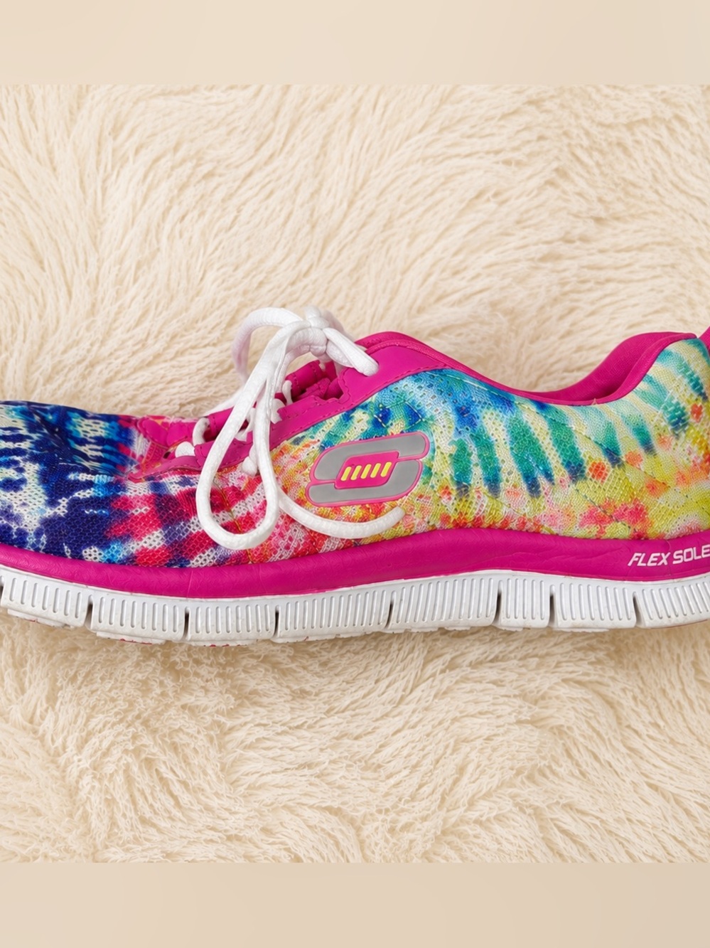 Women’s Skechers Flex Sole Tie-Dye Pink Multi Athletic Sneakers- Sz 10 - Picture 2 of 2